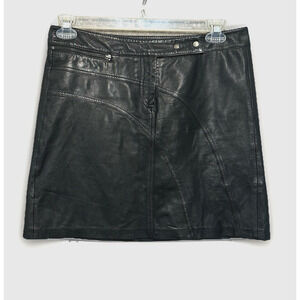 VTG Cache Lamb Leather Mini Skirt Buttery Soft Black Size 8 Lined Mod Minimalist